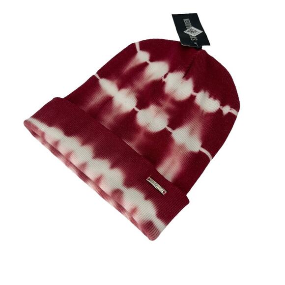 NEW Steve Madden Red Tie Dye Beanie Ribbed Knit Folded Cuff Winter Hat NWT - Picture 5 of 9
